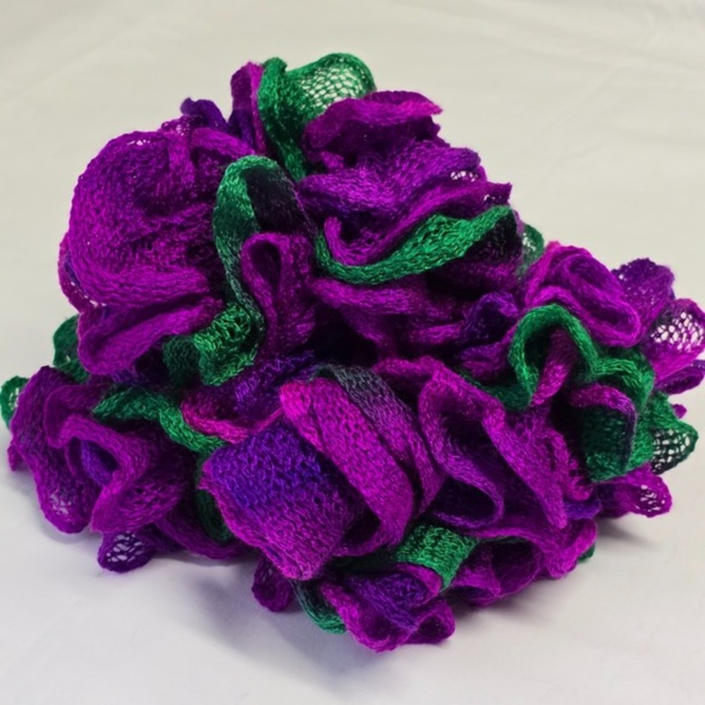 Handmade Ruffle Scarf Women Purple Green Mesh Knit Spiral Frilly Whimsigoth‎